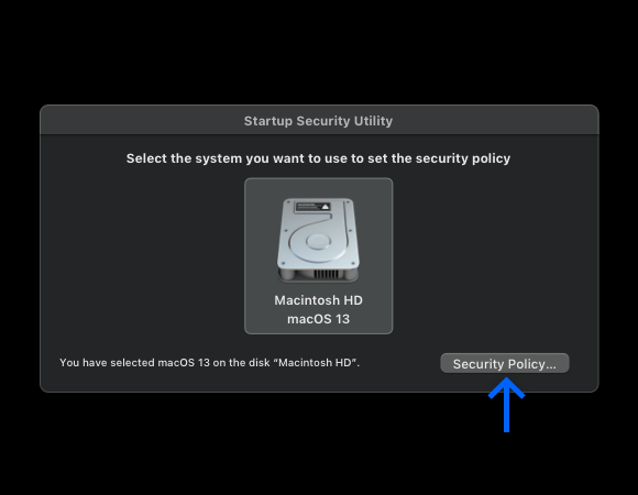select-system-to-set-startup-security-utility-m1-mac